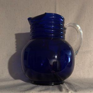 Vintage Morganton Cobalt Blue Pitcher with 5 Glasses